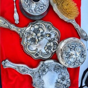 Vintage Silver Vanity Set with Brush